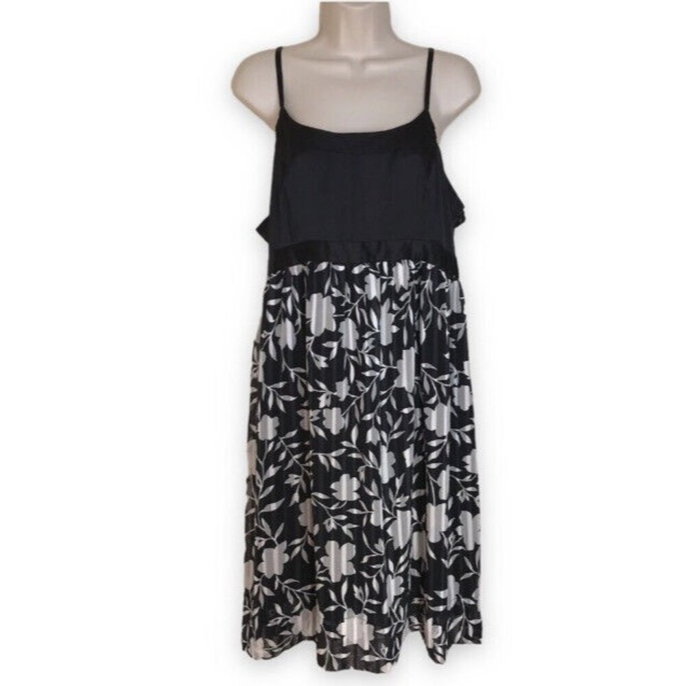 Motherhood Maternity Strappy Dressy Black Cream Floral Stripe Dress Women XL